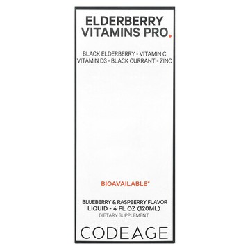 Codeage, 專業版接骨木果維生素配方，藍莓和樹莓味，4 液量盎司（120 毫升）