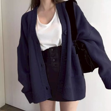 Vuja de 針織毛衣 針織開衫 針織外套 外套女 外搭上衣 黑色毛衣 寬鬆上衣 秋冬上衣 長袖上衣