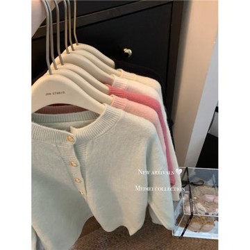 圓領開衫針織毛衣外套女秋季2025新款純色百搭休閑顯瘦單排扣上衣