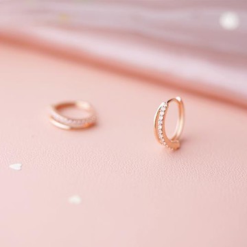 簡約風物職場通勤雙條紋單邊鑲鉆耳扣時尚設計感小眾耳圈小巧精致