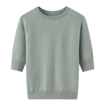 純山羊絨衫女七分袖圓領素面大碼秋冬寬松顯瘦打底毛衣毛衫E2659