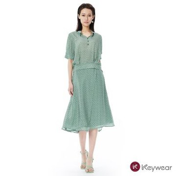 KeyWear奇威名品    蠶絲交疊綁帶長裙-綠色