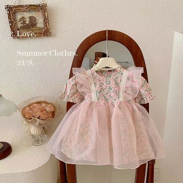 Healthy baby 女童連衣裙夏季新款兒童高級甜美 裙子 中碎花女公主裙 兒童 連衣裙   裙子 兒童夏季 裙子