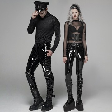 龐克生化人軍裝亮漆皮長褲 / 情侶款