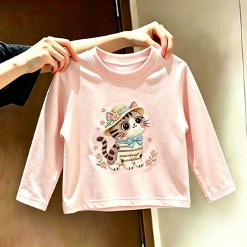 兒童長袖上衣 女童上衣 男童上衣 保暖上衣貓咪兒童上衣長袖T恤春秋新款女童卡通小童休閒上衣寶寶潮流童裝童裝