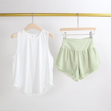 運動套裝女速干跑步健身上衣無袖瑜伽服美背外搭罩衫寬松短褲套裝
