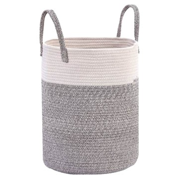 Mass 生活好物 棉繩編織洗衣籃/收納籃  白灰拼接  33 x 33 x 43cm
