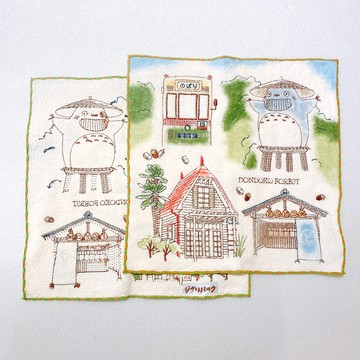 真愛日本 宮崎駿 吉卜力 吉卜力公園 限定 咚咚之森 純棉電繡小方巾 小毛巾 方巾 手帕 擦手巾 毛巾 禮物