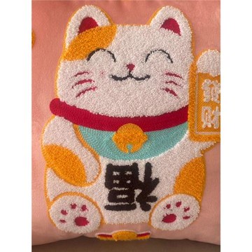 新品高端發財貓繡花靠墊沙發辦公室新年靠枕立體毛巾刺繡抱枕特價
