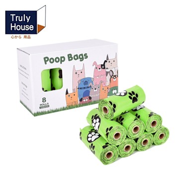 Truly House 環保薰香寵物撿便袋 8卷 腳印花紋 可降解手提垃圾袋 撿屎袋神器