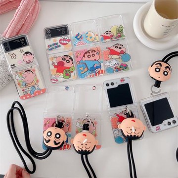 可愛蠟筆小新三星zflip6手機殼折疊屏zflip5保護套全包鉸鏈zflip4防摔殼zflip3創意卡通W24 Flip斜挎女款翻蓋