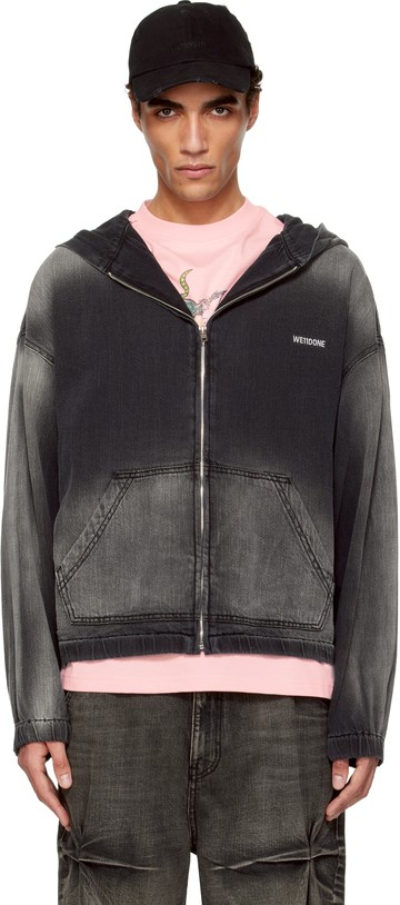 We11done 黑色 Zip-Up Thin Denim 连帽衫