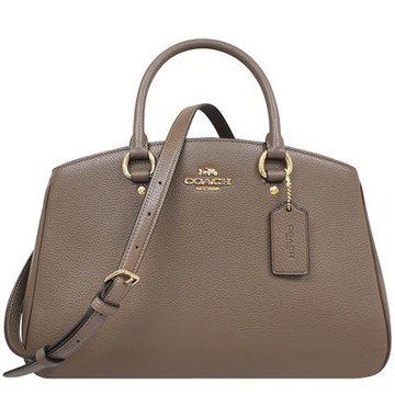 COACH 拿鐵色荔枝紋皮革手提/斜背兩用包