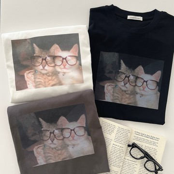 「FOR GIRLS」眼鏡貼貼小喵 寬鬆大踢 短踢（3colors）