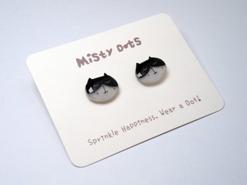 【Misty Dots 】MDE07 可愛賓士貓耳環/ 925銀/ 手工禮物/ 客製化