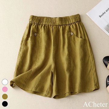 【ACheter】原創文藝復古鬆緊高腰短褲寬鬆顯瘦百搭褲# 117951 (現貨+預購)