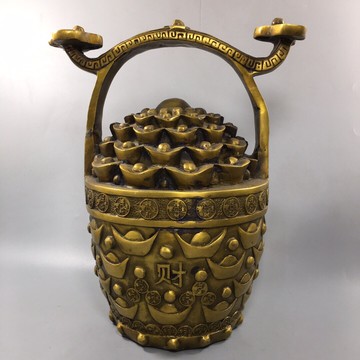 開光純銅一桶金一桶元寶擺件金銀財寶桶喬遷開業商務禮品銅器擺件