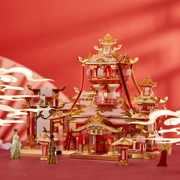 拼酷新品大唐小街布莊3D立體拼圖古風建筑金屬拼裝模型手工DIY