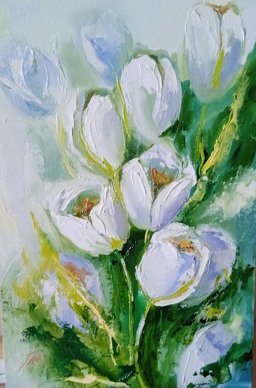 鬱金香畫 花卉畫 鬱金香藝術品 原創藝術 油彩畫布 8*12 英寸