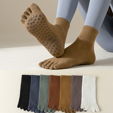 左右襪業 夏季短筒瑜伽襪防滑襪五指襪專業普拉提襪子女室內運動純色中筒襪現貨精品