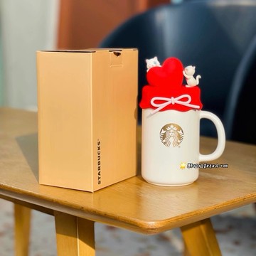 星巴克杯子2026新年禮物星動系列愛心貓咪陶瓷把手梅森杯子配蝴蝶結杯蓋喝水杯保暖杯茶杯咖啡杯露營杯生日禮物情人節禮物聖誕