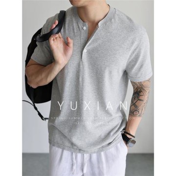 (免運)【可機洗亞麻】亞麻SUPIMA匹馬棉針織短袖透氣亨利領復古T恤春夏