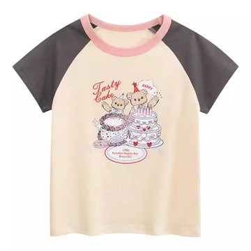 27home - 純棉短袖上衣-美味蛋糕-米杏/深灰