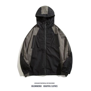 美式拼接撞色沖鋒衣外套男女潮牌戶外機能運動風vintage連帽夾克