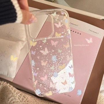 溫柔閃粉蘋果17promax手機殼16適用iphone17透明軟套12彩色蝴蝶15