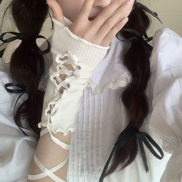 襪子野y2k袖套 千禧年辣妹DIY綁帶木耳邊手袖 洛麗塔jk袖套 少女手環手套女 夏季冰袖 遮陽手套 冰絲袖套  防曬