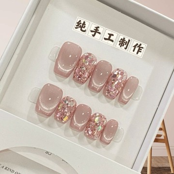 💖台灣出貨💖手工貓眼純手工冰純溫柔氣質美甲穿戴新款花園莫奈清新成人鬱金香