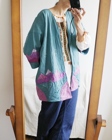 Vintage 民族純棉手工貼布繡寬袖罩衫外套