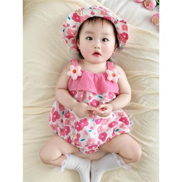 嬰幼兒衣服夏季連體衣寶寶包屁衣純棉紗布吊帶哈衣女寶寶夏裝韓系