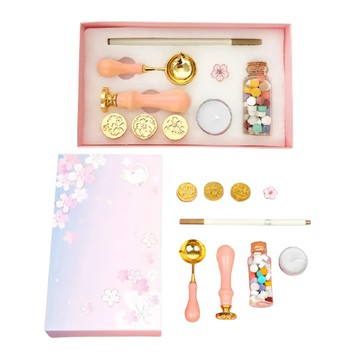 櫻花火漆章封蠟禮盒 DIY上色油漆 多種替換印章 清新馬卡龍色 9件套  顏色隨機  1個