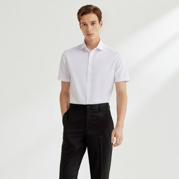 免熨防皺輕量吸濕排汗斜紋短袖上班襯衫/白色 | 4113321200