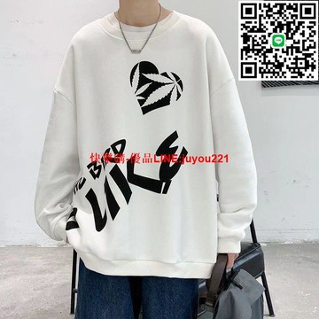 男長袖大學T 上衣男韓版 【M-5XL】愛心字母圓領衛衣男春秋質感情侶上衣潮牌潮流ins寬鬆休閒外套男 @木吉街風男裝