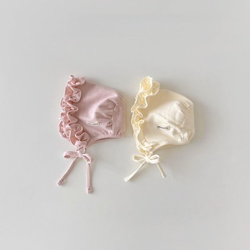 🍭臺灣出貨🍭韓國嬰兒帽子春秋新款花邊公主帽嬰幼兒護耳帽寶寶綁帶胎帽防風帽