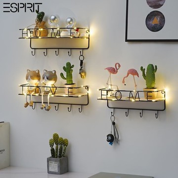 創意簡約風玄關鑰匙墻面裝飾掛鉤壁掛臥室鐵藝墻上衣帽置物架個性