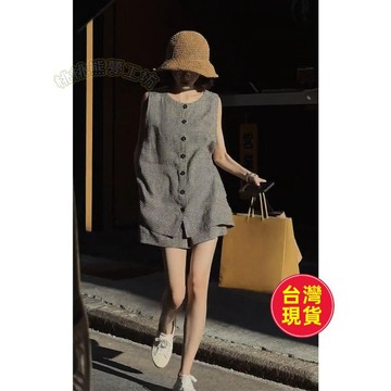 【特大尺碼300斤夏裝】亞麻馬甲套裝褲女 歐貨漂亮時尚 鬆弛感 亞麻套裝女 套裝 女 兩件式套裝 馬甲 馬甲套裝 整套
