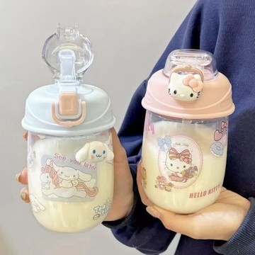 【臺灣-出貨】新款大容量ins兒童吸管塑料杯高顏值水杯女生學生便攜杯子可愛DFC25