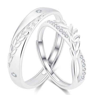 RJ New York 清新葉片立體晶鑽男女開口彈性戒指(男女款可選)