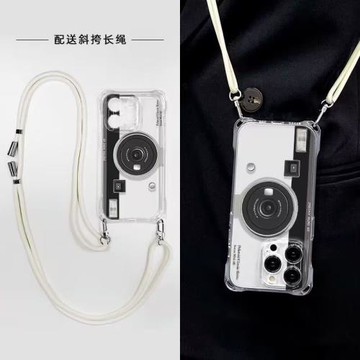 個性照相機適用三星s24ultra手機殼透明s23+s22創意s21fe斜挎繩a55a54新款a14a15男女a52sa53全包a33a34a35潮