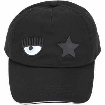 Chiara Ferragni Eye Star 矽膠眨眼星星銀蔥飾邊棉質棒球帽(黑色)
