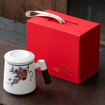 美甚喜事連連茶水分離辦公室家用辦公室陶瓷馬克杯茶道水杯子男女