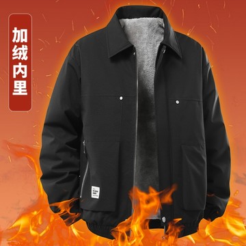 L-9XL加絨夾克加厚男領夾克飛行外套大尺碼防風刷毛保暖外套男夾克工作外套夾克棒球服夾克男上班棒球服薄休閒中年外套爸爸裝
