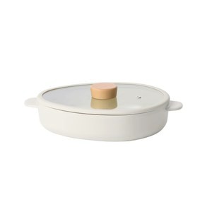 FIKA APEX系列陶瓷不沾鑄造雙耳淺鍋附蓋26CM-木柄