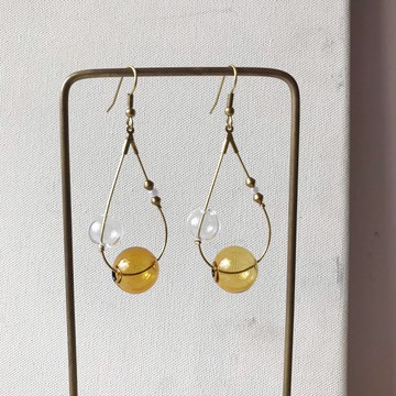 異國泡泡_黃銅耳環_透明與橙色(可改夾)