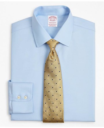 Brooks Brothers Men's Stretch Madison Relaxed-Fit Dress Shirt, Non-Iron Twill Ainsley Collar | Light Blue | Size 17 35