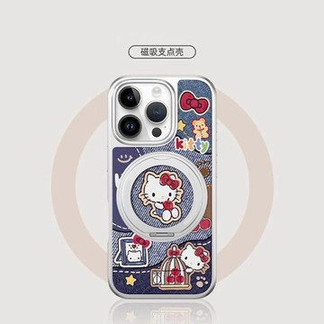 小羊皮 kitty貓系列 磁吸充電支架 360度旋轉 蘋果手機殼 iPhone16 15 14 13 12 11防摔保護