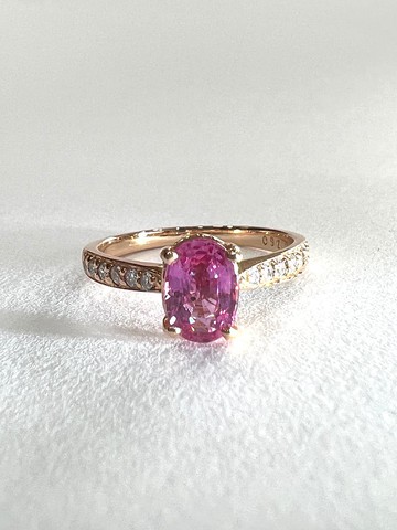 天然粉剛鑽石戒指 0.92克拉粉紅剛玉 天然南非鑽石 玫瑰金 14K